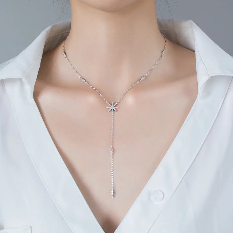 Trendy Pendant 925 Sterling Chain Necklace Maple leaf Shape AAA Zircon Shiny Jewelry For Women Holiday Gift Mother Gift