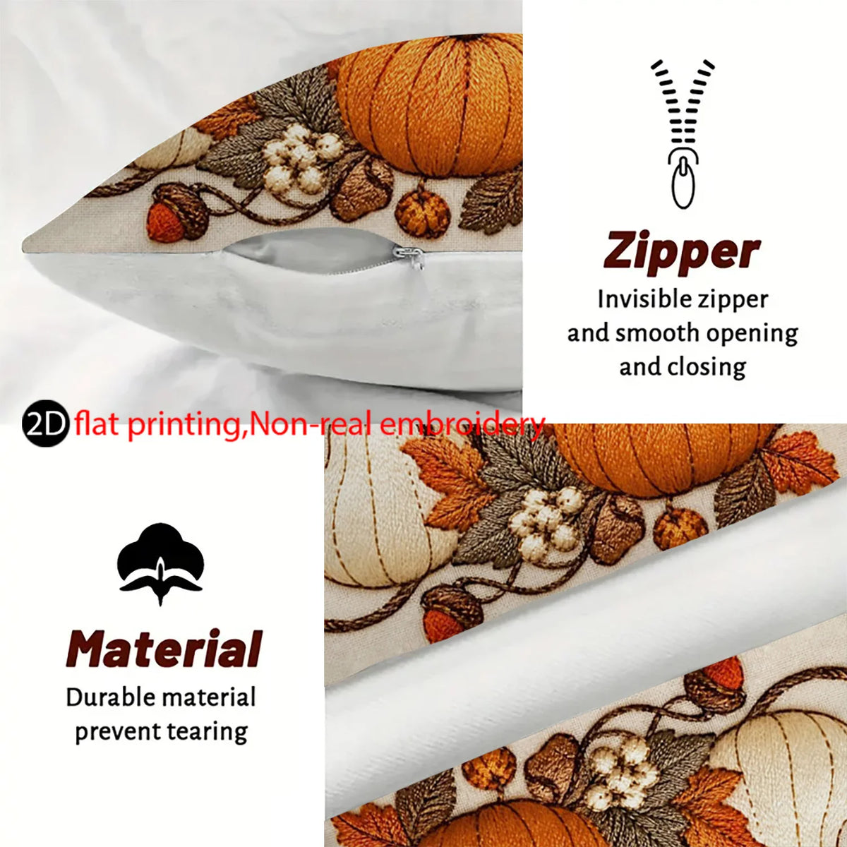2PCS Embroidery Style Pumpkin Cart Lantern Print Pillow Covers Fall Farmhouse Decorative Throw Pillow Sofa Couch Home Decor