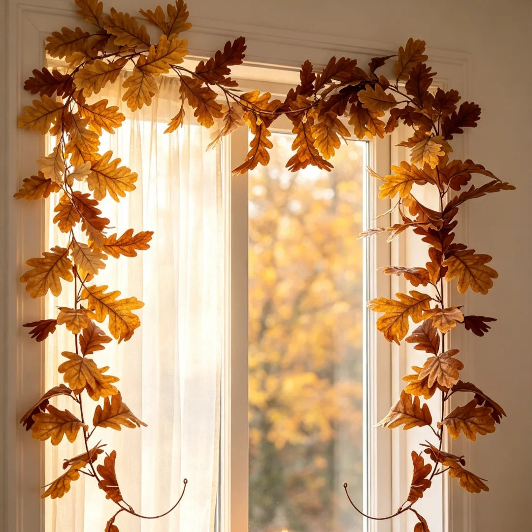 Artificial Oak Leaf Fall Garland, Autumn Vine Garland for Thanksgiving Halloween Farmhouse Fireplace Table Decor 