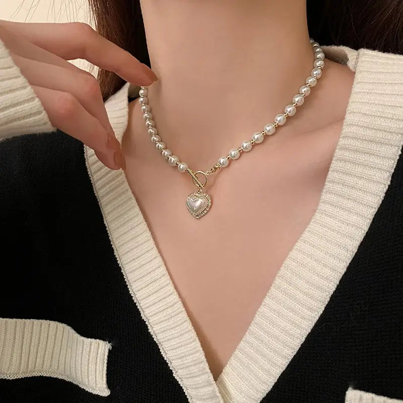 Collier perles pendentif cœur
