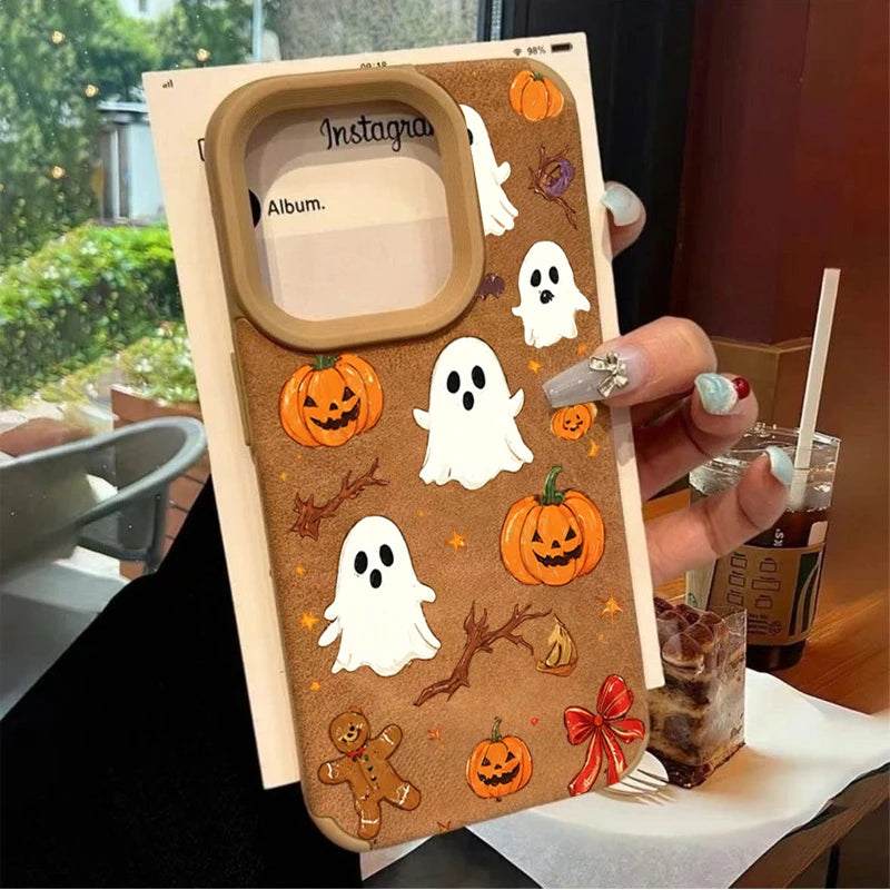 Coque Halloween Citrouille & Fantôme pour iPhone 11/12/13/14/15/16/17/18 Pro Max