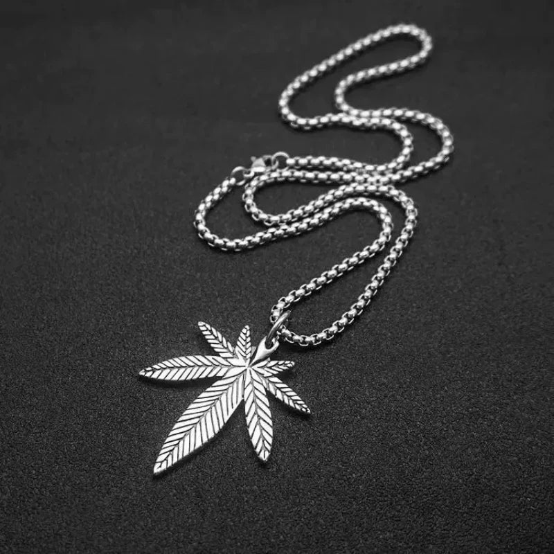 Fashion Maple Leaf Stainless Steel Pendant Necklace Hip-Hop Punk Style Party Disco Necklace Unisex Lucky Gift