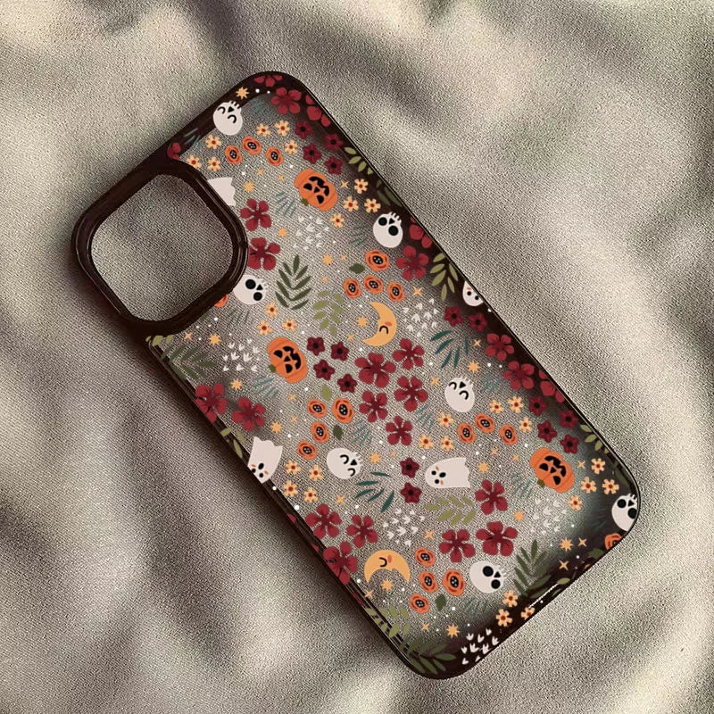 Coque Halloween Citrouille & Crâne Transparente pour iPhone 11/12/13/14/15/16/17/18 Pro Max