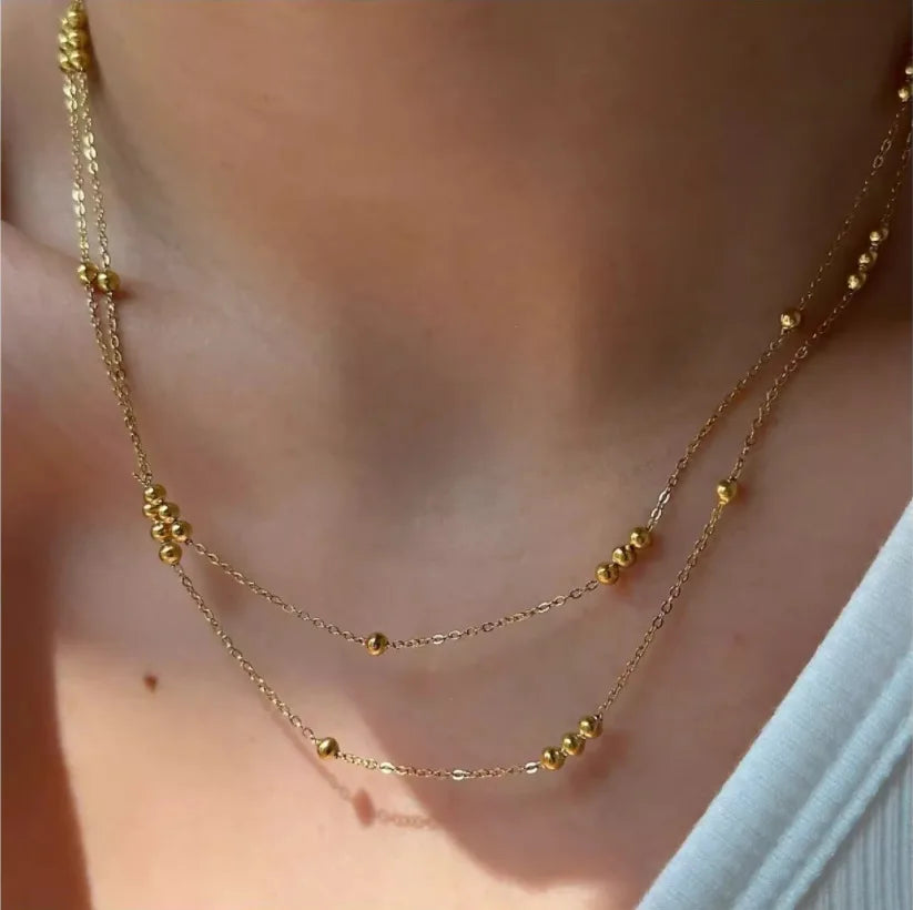 Ras-du-cou double rang zircones doré