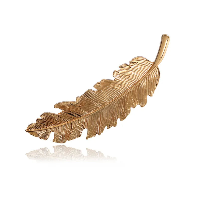 Vintage Feather Leaf Shaped Hair Clip Metal Spring Barrettes Women Girls Ponytail Holder Hairpins Party Wedding Daily Headwear