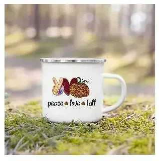 Tourist Mug Beer Coffee Cups Fall Thanksgiving Party Wine Juice Mug Hello Pumpkin Leaves Printed Enamel Mugs Fathers Day Gifts