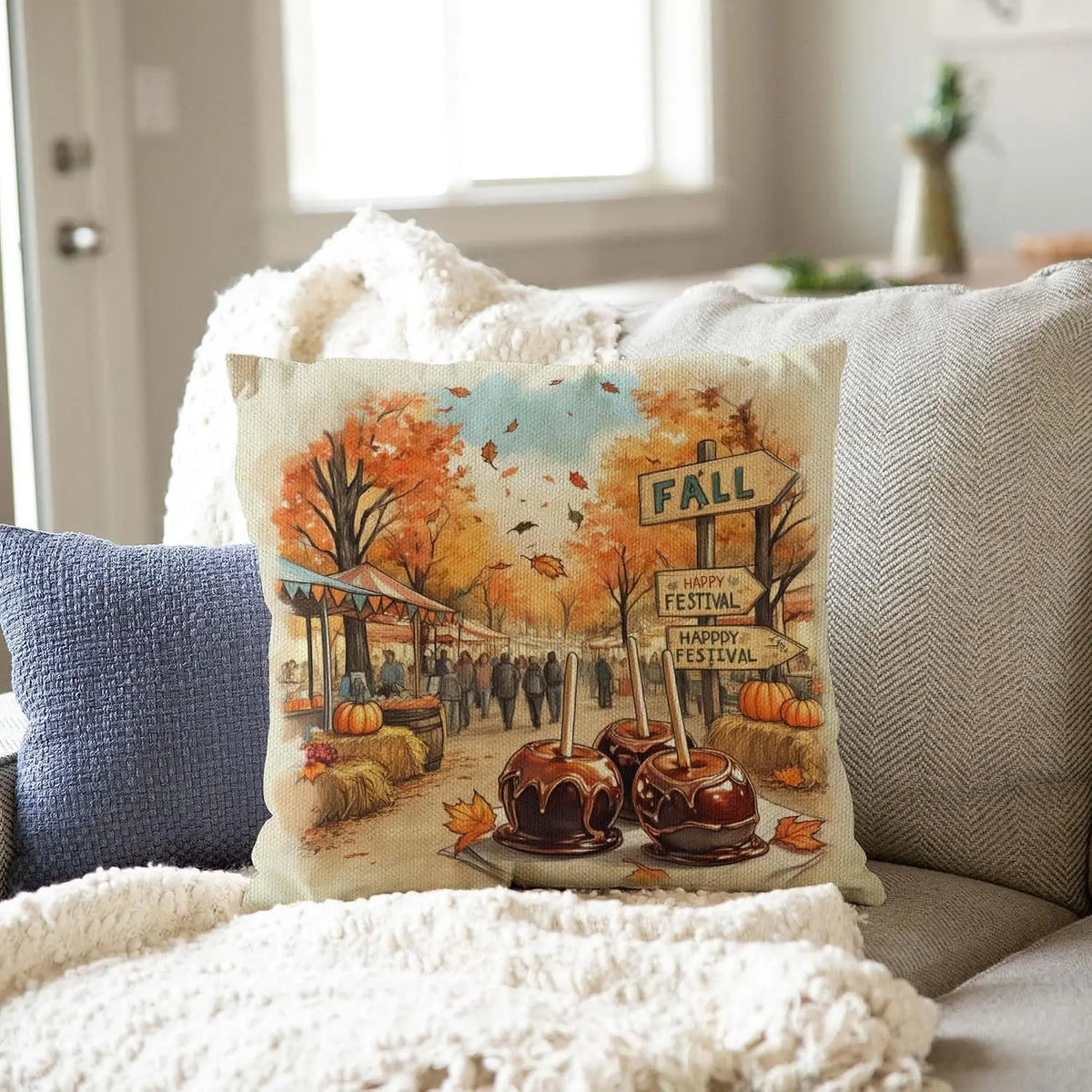 Autumn Fall Festival Pumpkin Pillowcase Cushion Cover Seasonal Square Throw Pillow Home Decor Accent 45x45cm