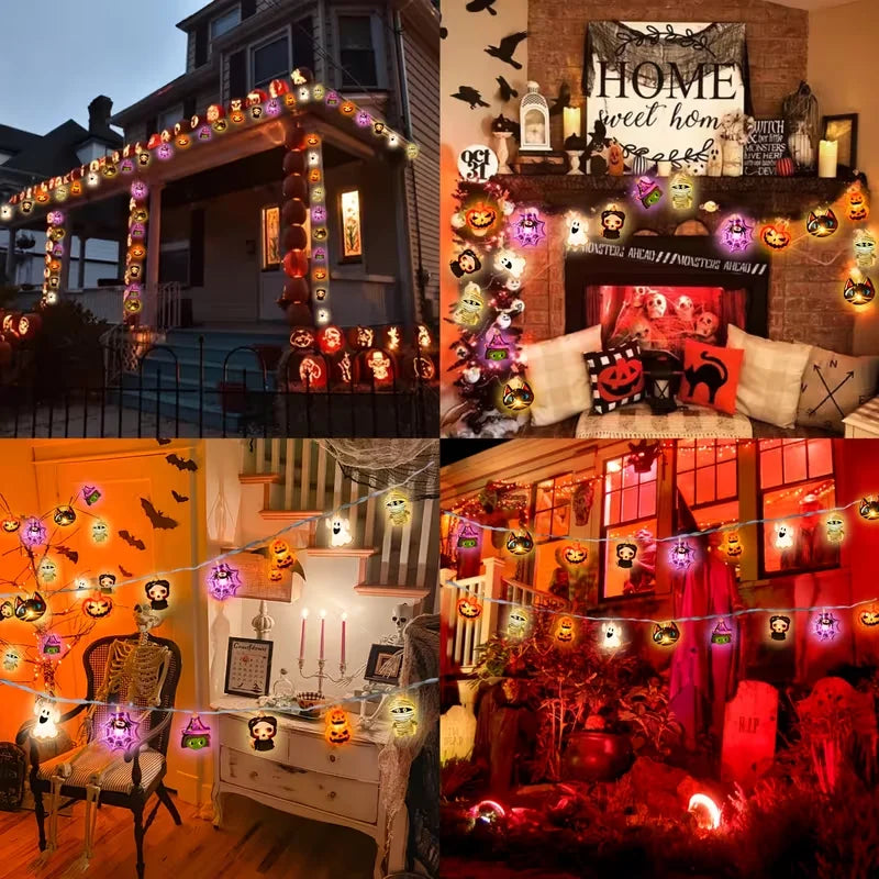 Guirlande lumineuse LED Halloween – Fantômes, citrouilles et araignées