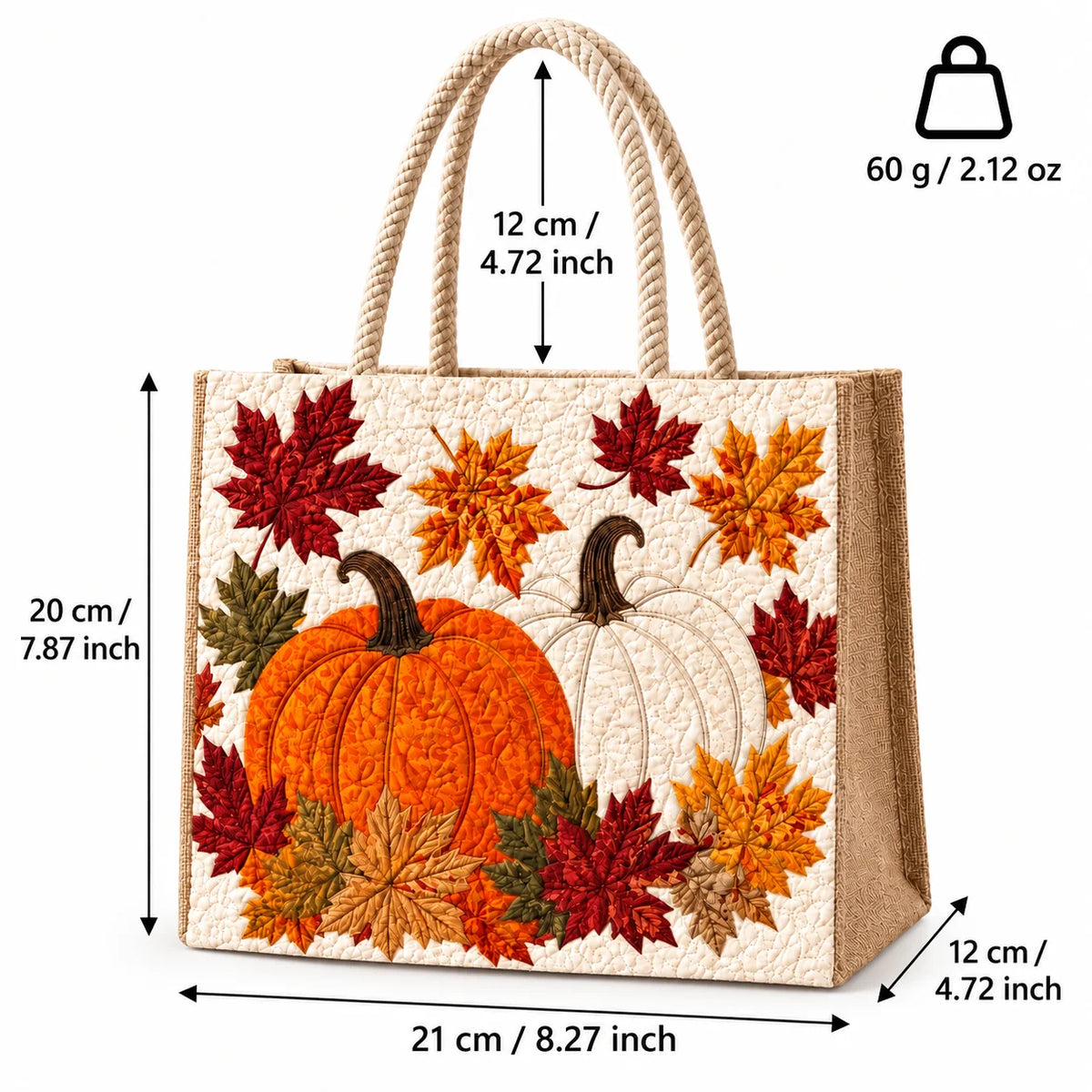 Sac imprimé d'automne (citrouille, café, feuilles)
