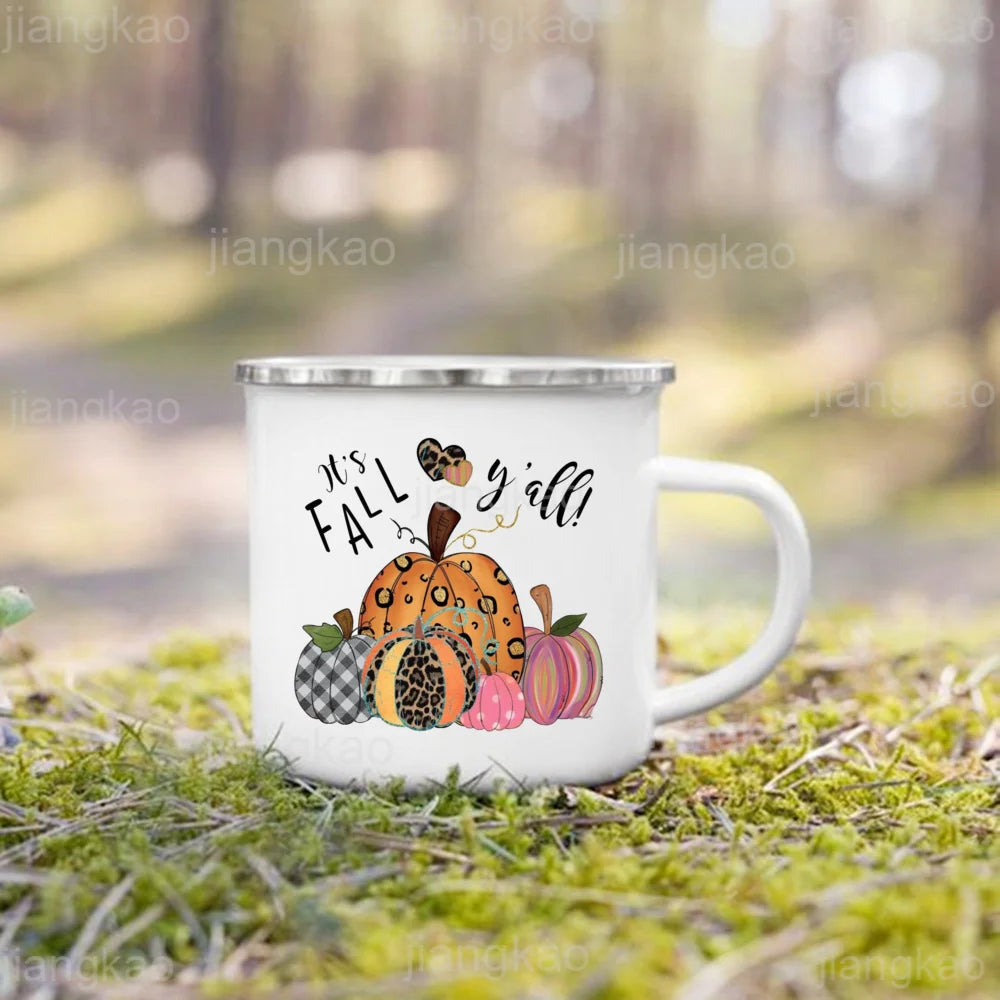 Mug émail citrouille « It's Fall Y'all »