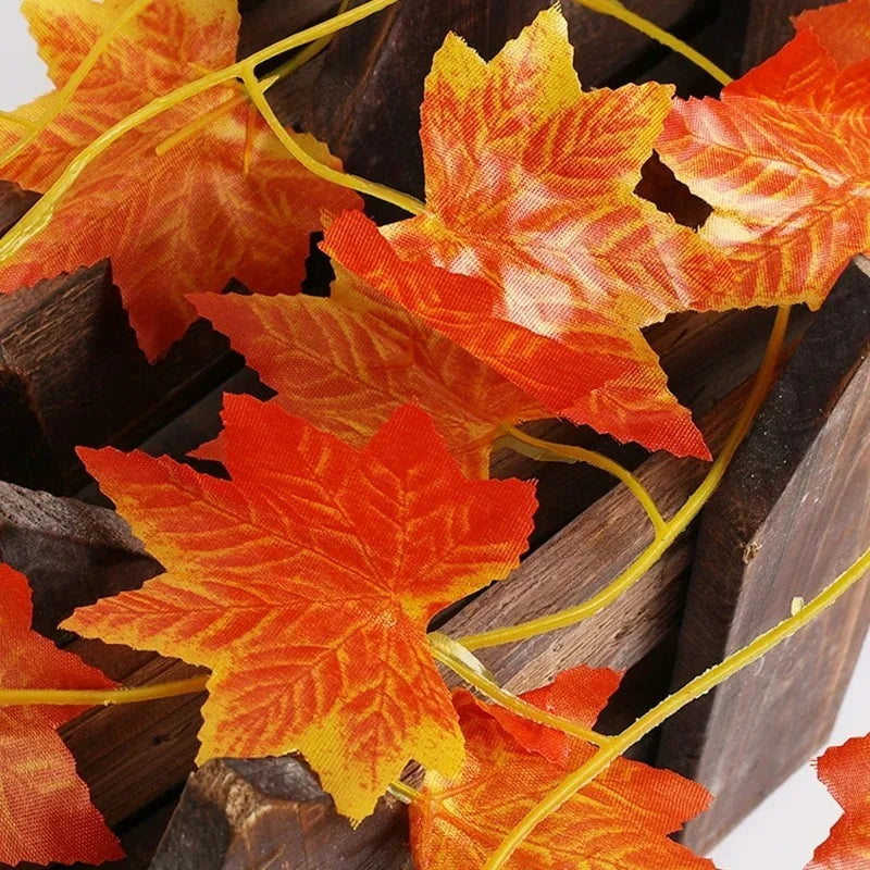 Artificial Fall Maple Leaf Garland Fake Hanging Vine Autumn Leaves for Thanksgiving Halloween Christmas Wedding Party Home Decor