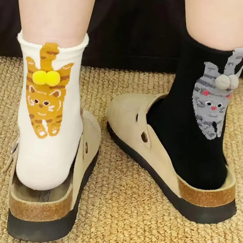 Cute Cat Egg Socks Funny Mid Calf Warm Socks for Women 3D Cat Design Winter Cozy Wear 3D Cat Egg Funny Crew Socks Christmas Gift
