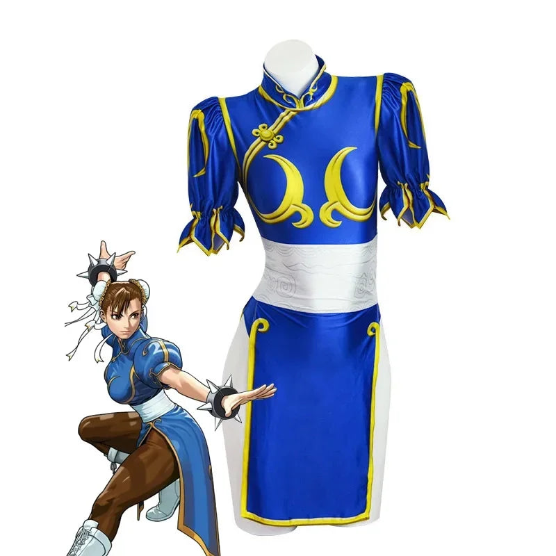 Déguisement Chun Li – Costume Combattante Bleu avec Coiffe