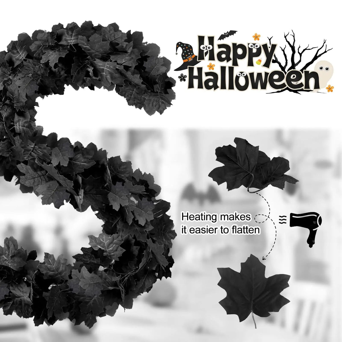 200cm Artificial Black Maple Leaf Vine Garland Outdoor Hanging Vine Leaf Arch Garden Thanksgiving Halloween Autumn Decoration