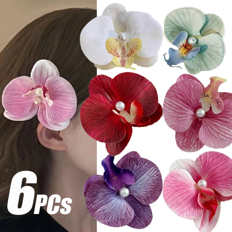 Orchid Flowers Hair Clips for Women Bohemian Hairpin 6PCS Bridal Barrette Beach Wedding Artificial Flower Hair Accessories 2025