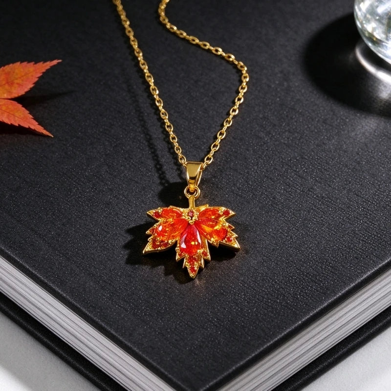 Orange Maple Leaf Pendants Women's Necklaces Gold Color Thin Link Bohemian Chain Necklace for Female Winter Festival Gifts