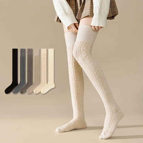 1/3/5 Pairs Women Winter Thermal Thigh High Socks Wool Blend Over Knee Warm Knitted Socks Fashion Slimming Knee High Boot Socks
