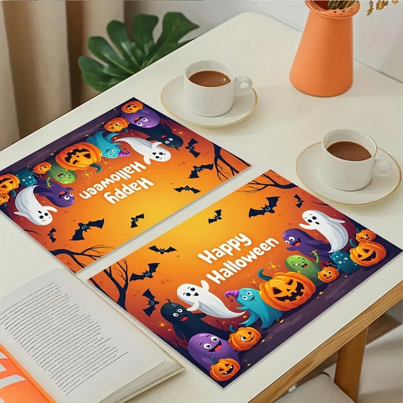 6Pcs Autumn Pumpkin Maple Leaf Printed Placemat Fall Harvest Non‑slip Dining Table Mats