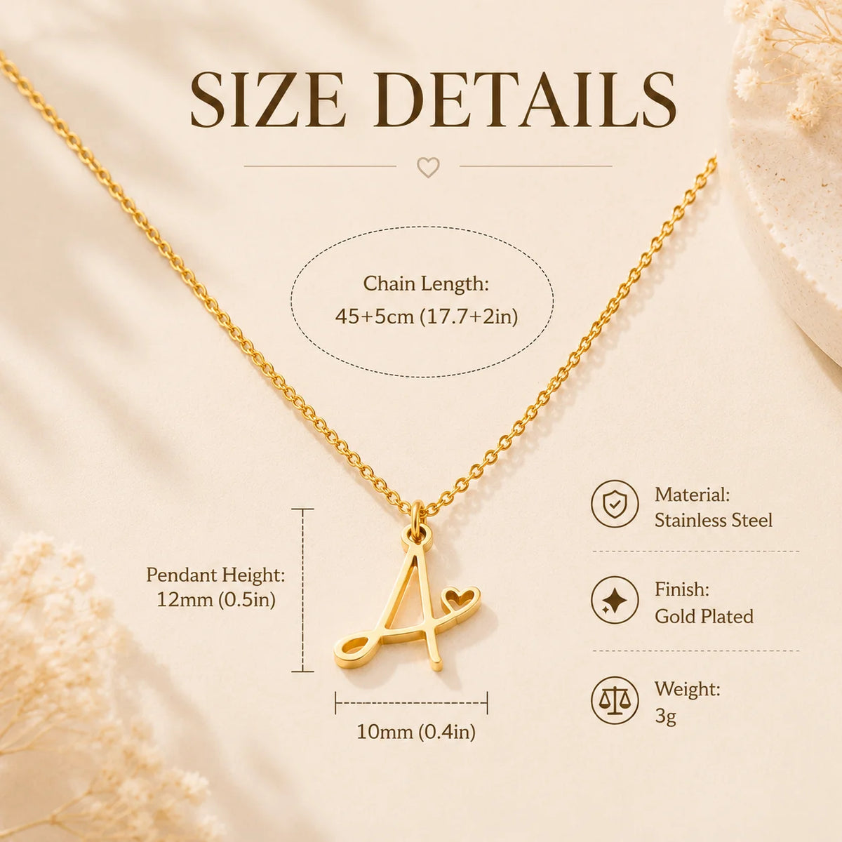 Collier cœur initiale personnalisée doré