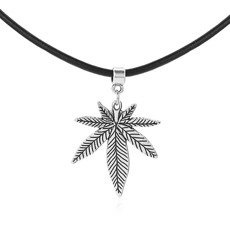 Trendy Maple Leaf Necklace Hemp Leaf Pendant Charm Chain Necklace For Women Men Gifts Jewelry Accessories Long 50cm