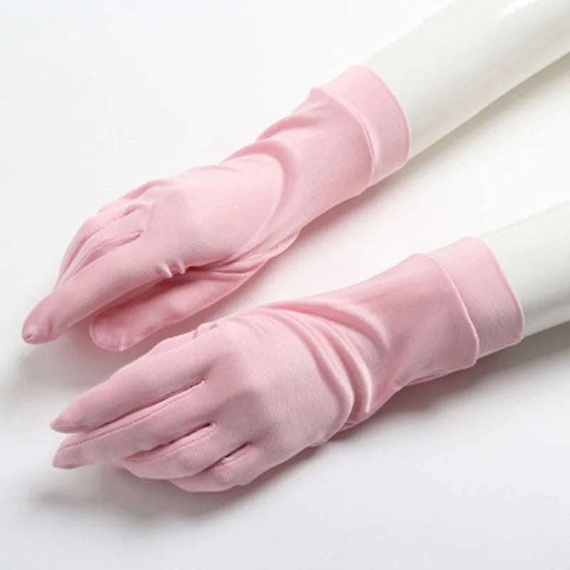Sexy Summer Women UV Protection Sunscreen Short Sun Natural Silk Knit Mittens Thin Mulberry Silk Driving Lace Gloves A60