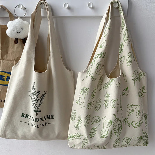 Sac fourre-tout feuilles et fleurs en toile