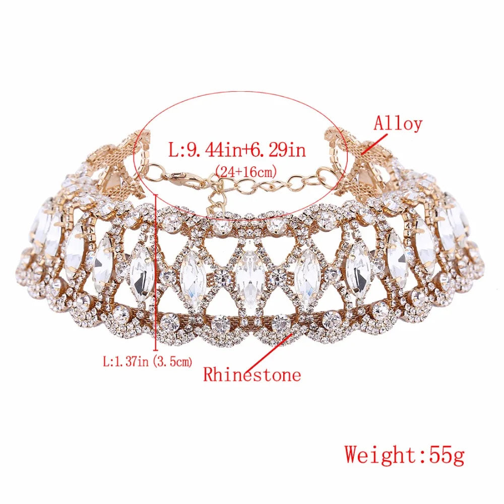 Ras-du-cou strass statement doré