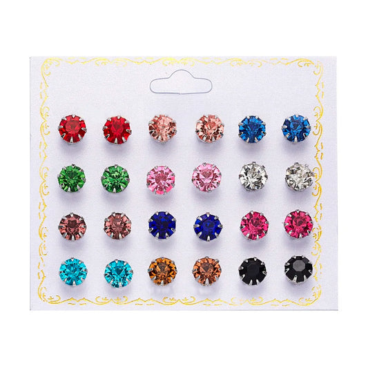 Set de 12 paires de clous d'oreilles fantaisie – vue d'ensemble