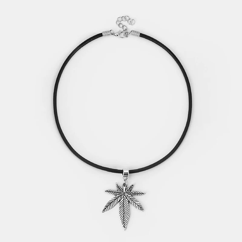 Trendy Maple Leaf Necklace Hemp Leaf Pendant Charm Chain Necklace For Women Men Gifts Jewelry Accessories Long 50cm