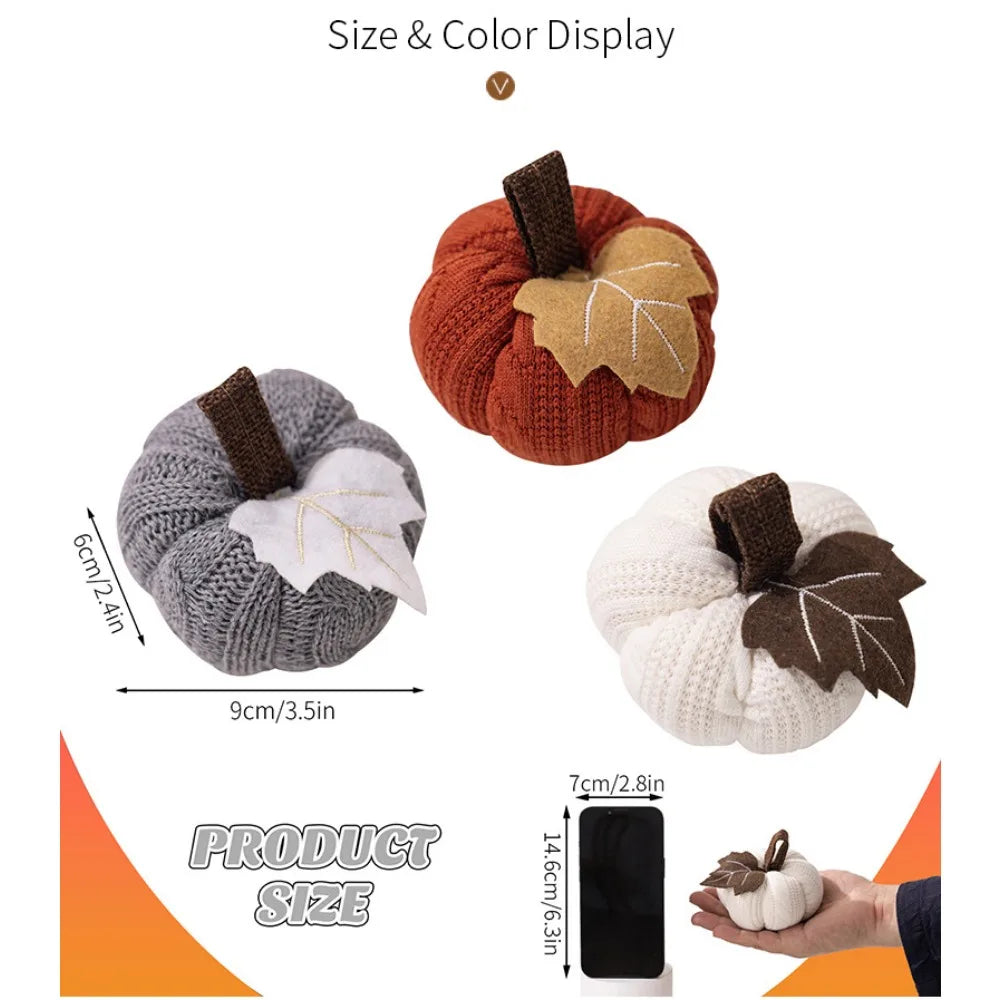 Set de 3 citrouilles décoratives en tissu – Tons d'automne