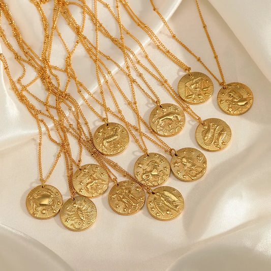 Collier médaillon zodiaque doré