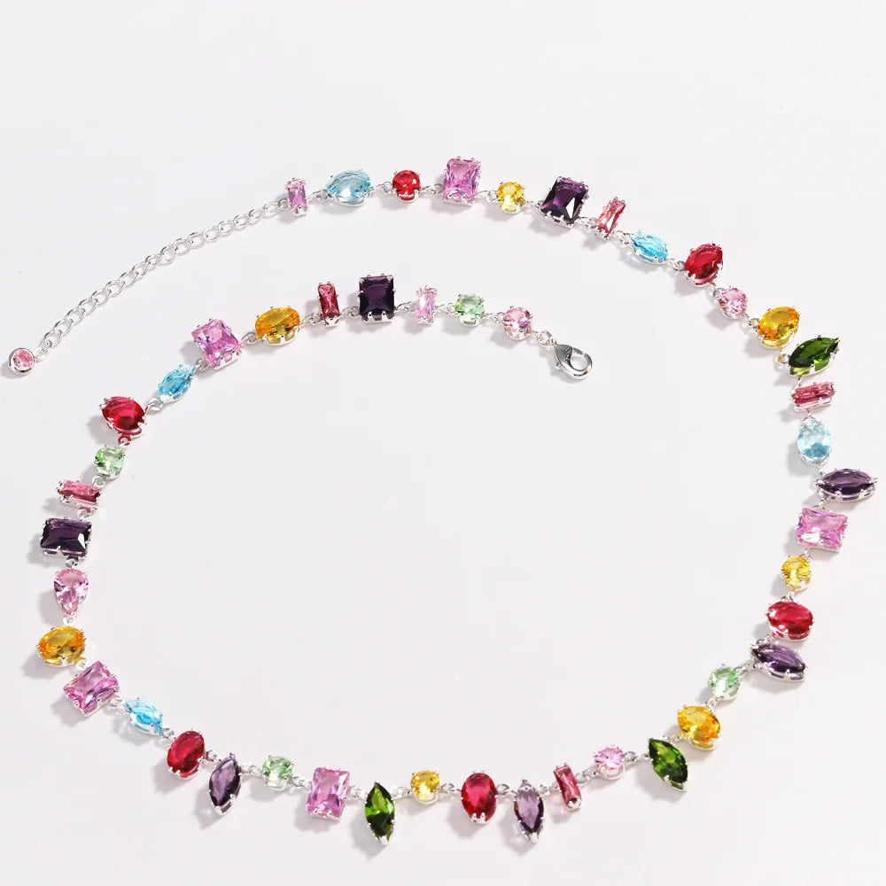 Collier cristaux colorés doré