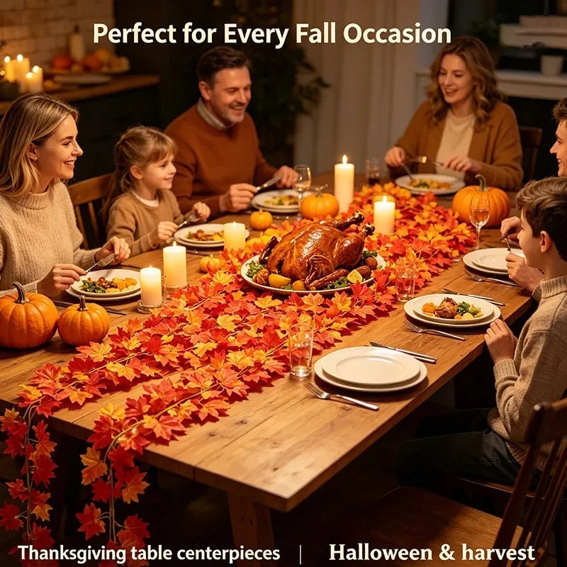 Artificial Fall Maple Leaf Garland Fake Hanging Vine Autumn Leaves for Thanksgiving Halloween Christmas Wedding Party Home Decor