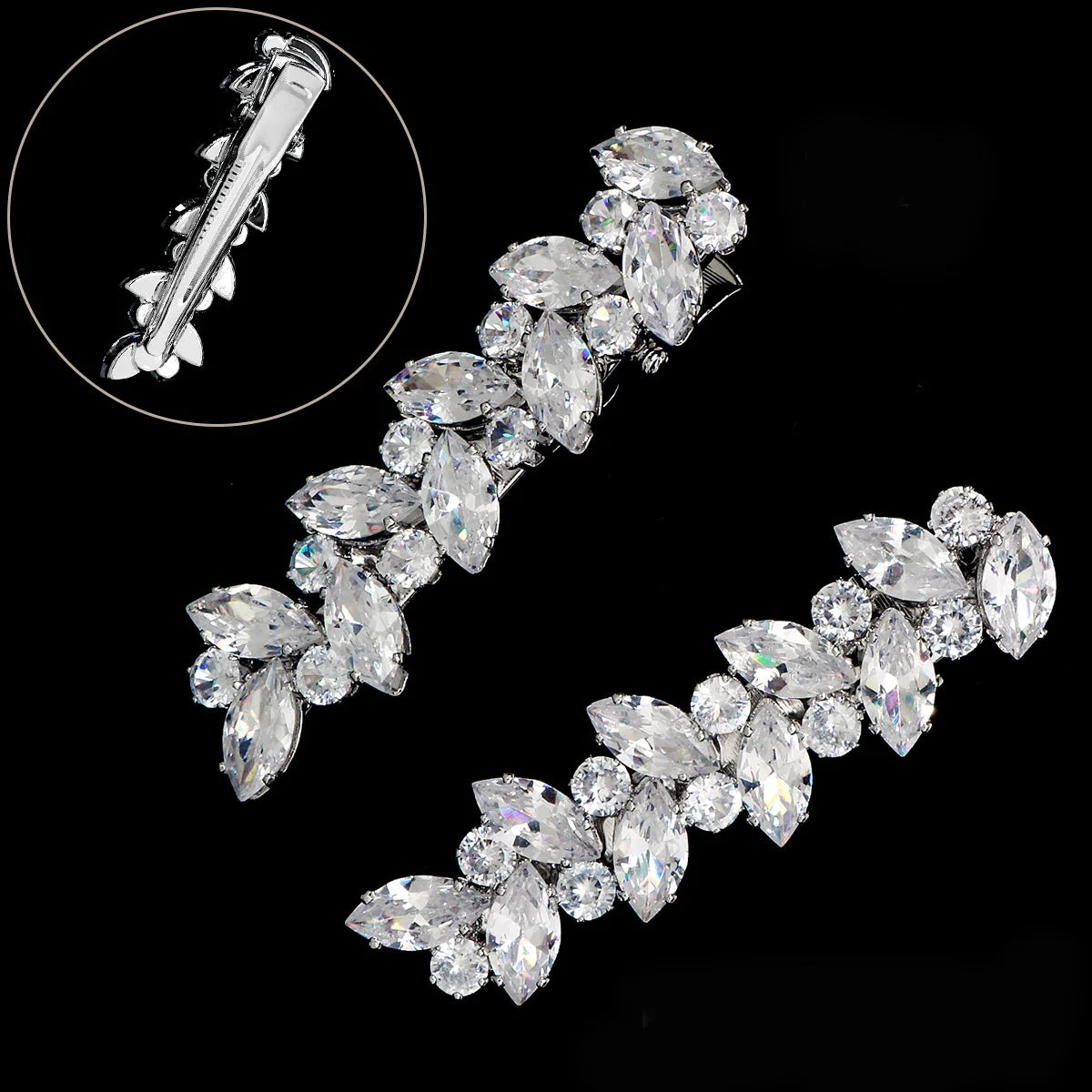 Fashion Barrette Cubic Zirconia Leaf Hair Clips for Women Accessories Bridal Wedding Hair Jewelry Party Bride Headpiece