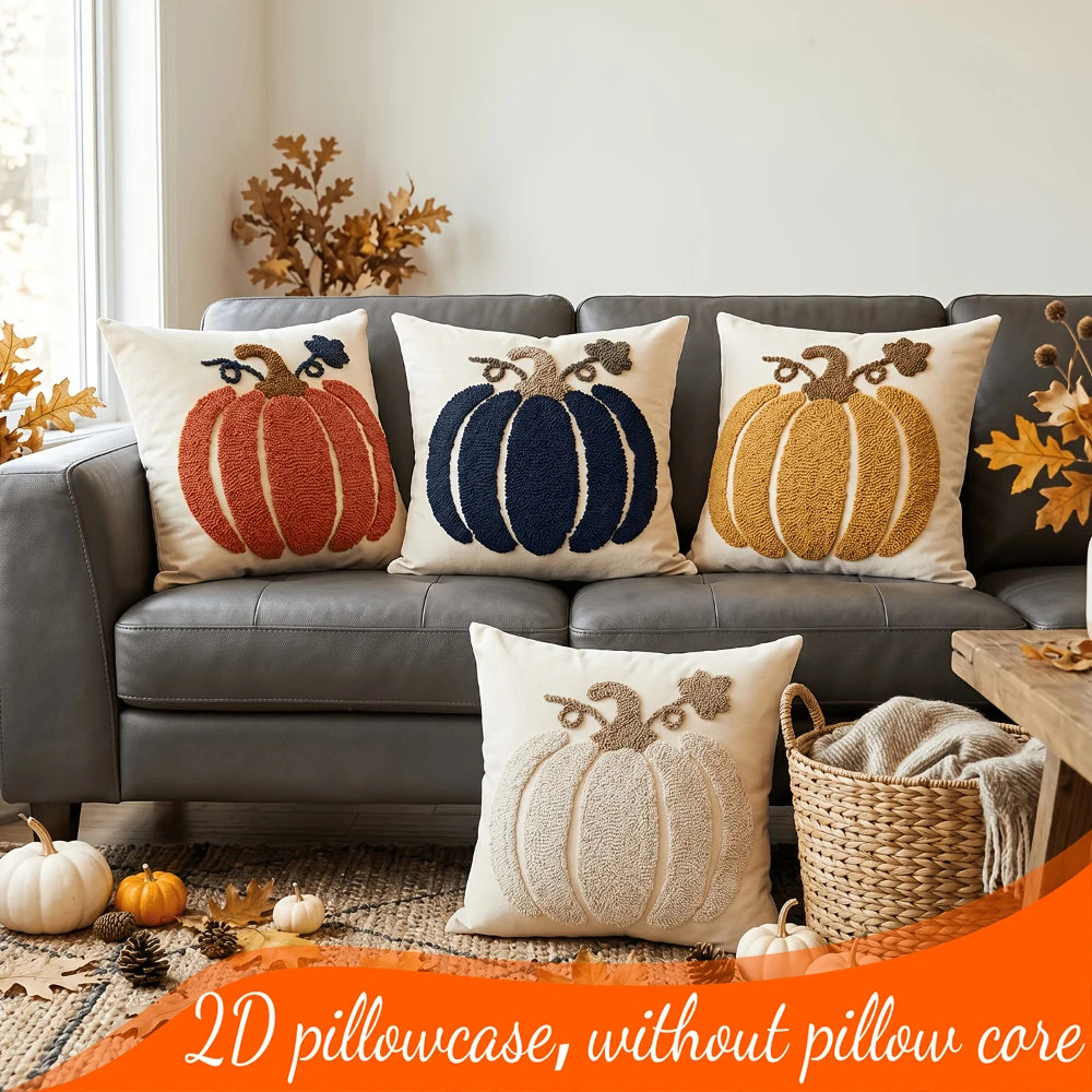 2PCS 3D Effect Pumpkin Embroidery Print Pillow Covers Fall Autumn Farmhouse Decorative Throw Pillow Sofa Couch Home Decor