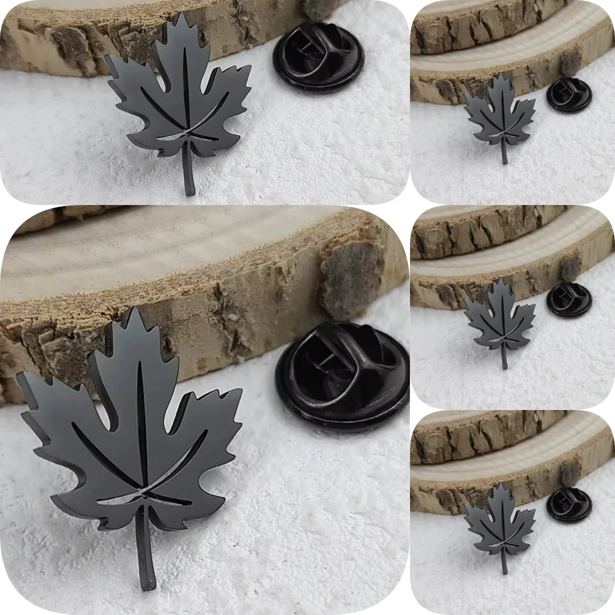 New Maple Leaf Men's Lapel Pin, 316L Stainless Steel Gold-Plated Badge, Black Brooch for Suit Accessories, Gift for Father