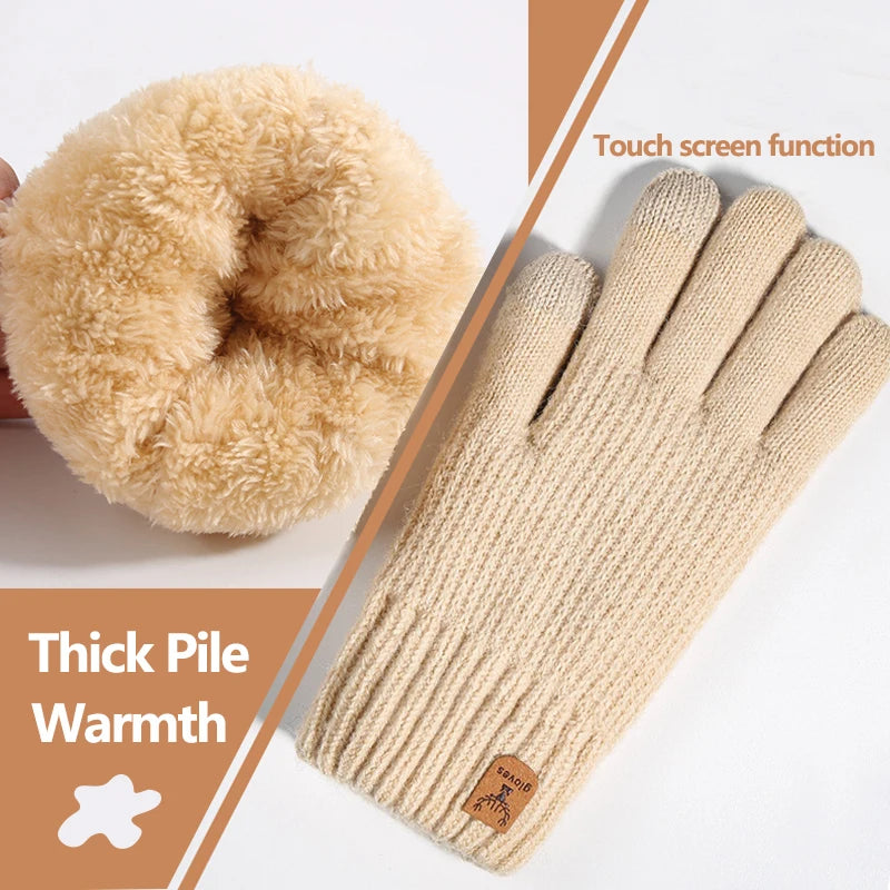 Women's Thermal Touchscreen Gloves - Cable Knit Fleece Lined, Soft Warm Winter for Outdoor Riding Commuting, Autumn Winter