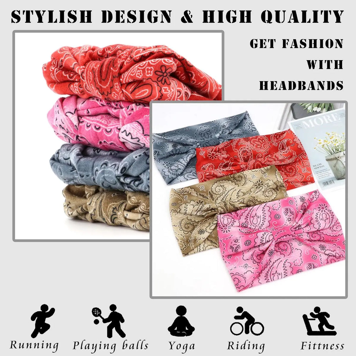 Bohemian Paisley Print Turban Headband Soft Elastic Hairband Women Wide Headwrap Travel Beach Sport Hair Accessories