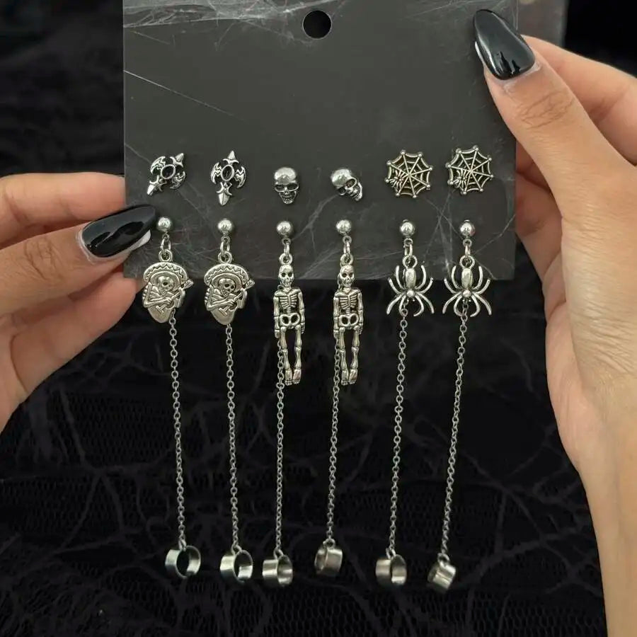 Set de 6 paires de boucles d'oreilles Halloween – Style gothique
