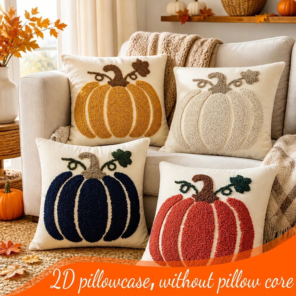2PCS 3D Effect Pumpkin Embroidery Print Pillow Covers Fall Autumn Farmhouse Decorative Throw Pillow Sofa Couch Home Decor