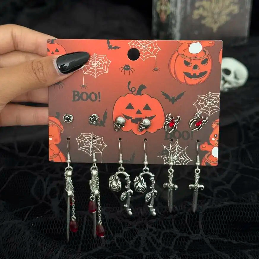 Set de 6 paires de boucles d'oreilles Halloween – Style gothique
