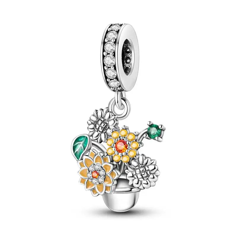925 Sterling Silver Shiny Zircon Autumn Squirrel Maple Leaf Beads Suitable Fit Pan Original Bracelet DIY Anniversary