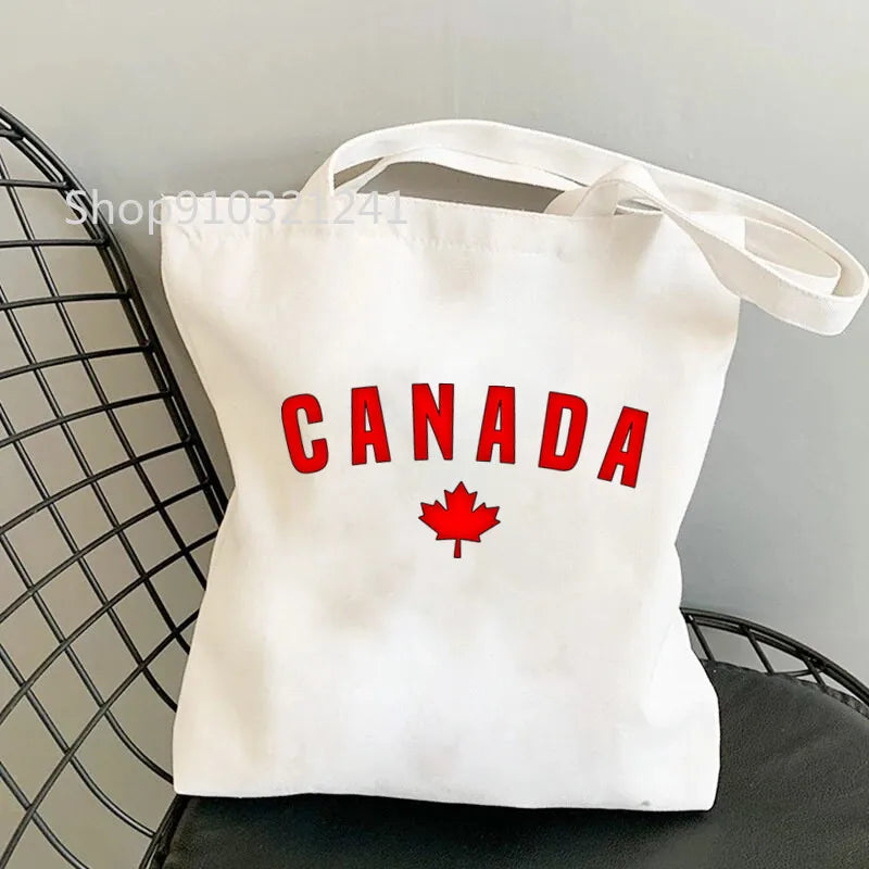 Maple leaves Handbags Cartoon Love Canada Shoulder Bags Shopping Bags Eco Daily Use Handbag Large Capacity Tote Bag