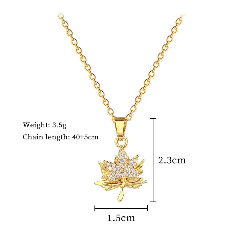 Women's Titanium Steel Double Layer Maple Leaf Necklace Leaves Crystal Pendant Clavicle Chain Fashion Luxury Elegant Accessory