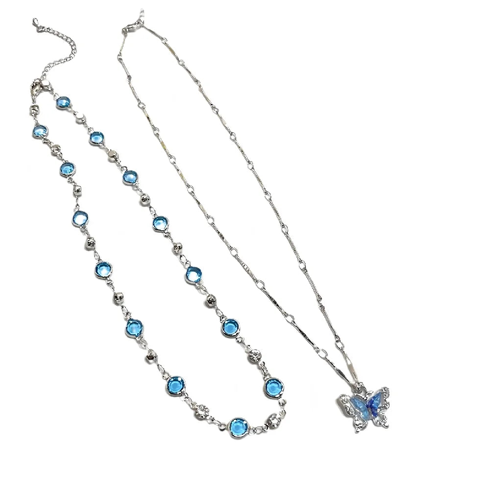 Collier papillon en cristal bleu
