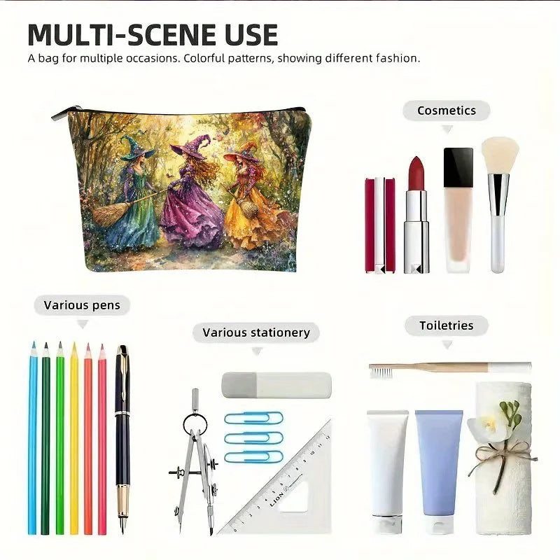 Trousse de maquillage au design de forêt d'automne et sorcière rétro