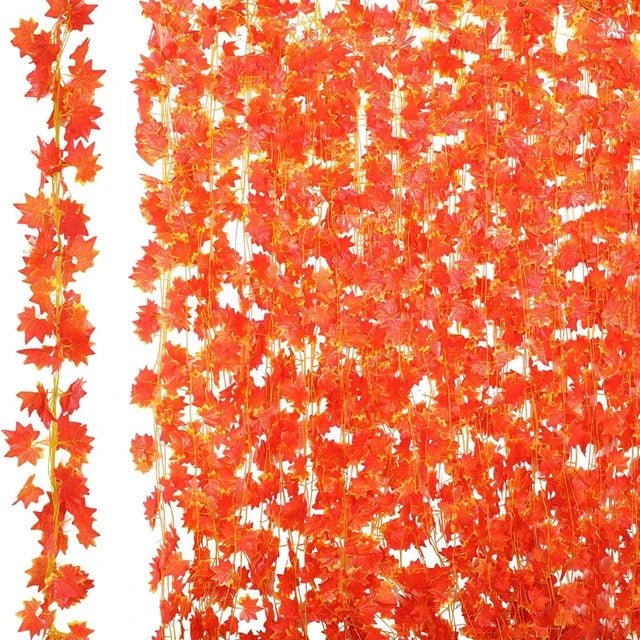 Artificial Fall Maple Leaf Garland Fake Hanging Vine Autumn Leaves for Thanksgiving Halloween Christmas Wedding Party Home Decor