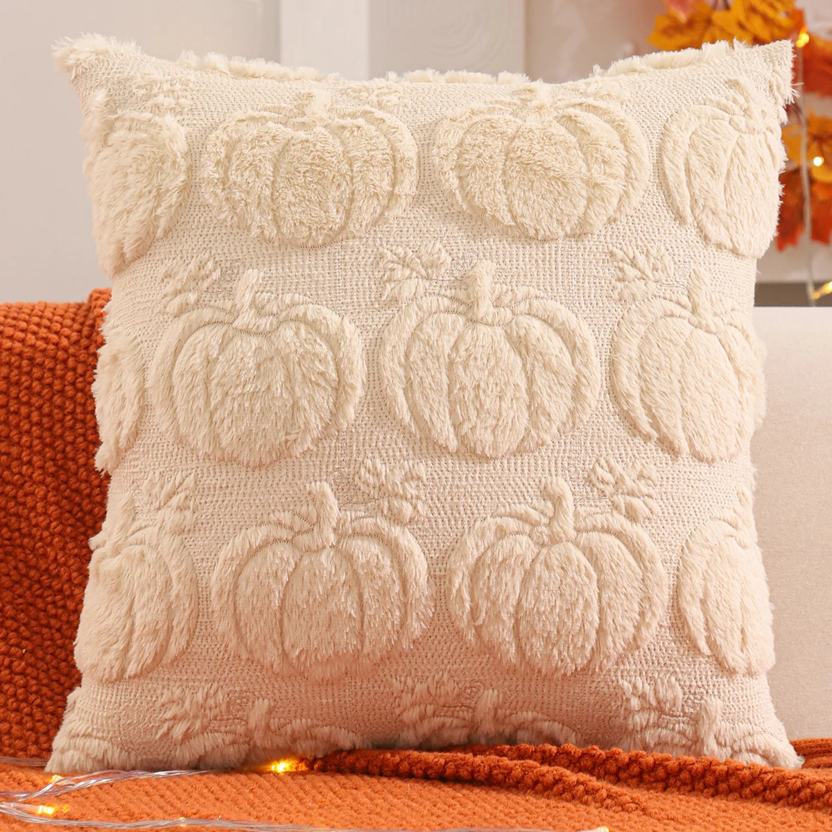 1 PC Halloween Decoration Throw Pillow Cover Pumpkin Ghost Quilting Plush Autumn Thanksgiving Harvest Home Living Room