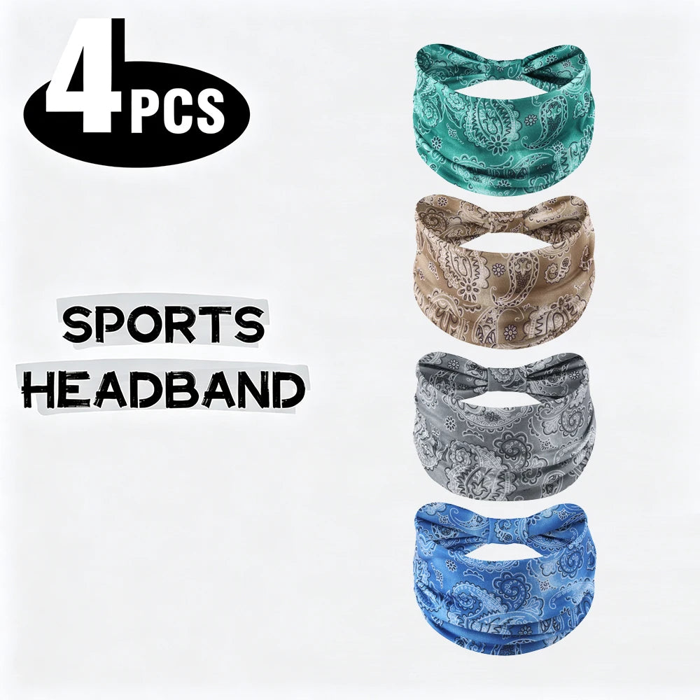 Bohemian Paisley Print Turban Headband Soft Elastic Hairband Women Wide Headwrap Travel Beach Sport Hair Accessories
