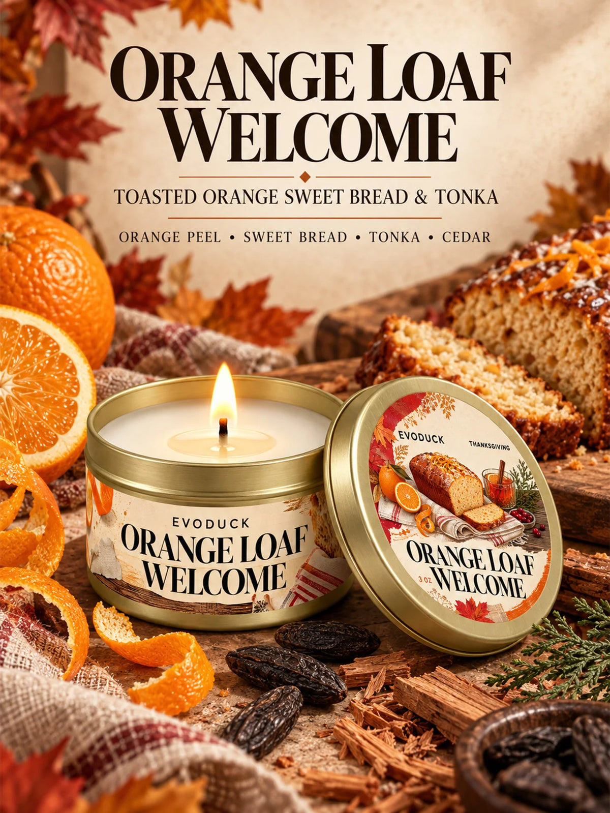 Thanksgiving Scented Candles Gift Set 3oz Gold Tins, Choose 1, 2 or 4 Pcs, 4 Fall Scents, Gift Box & Card, Hostess Gift